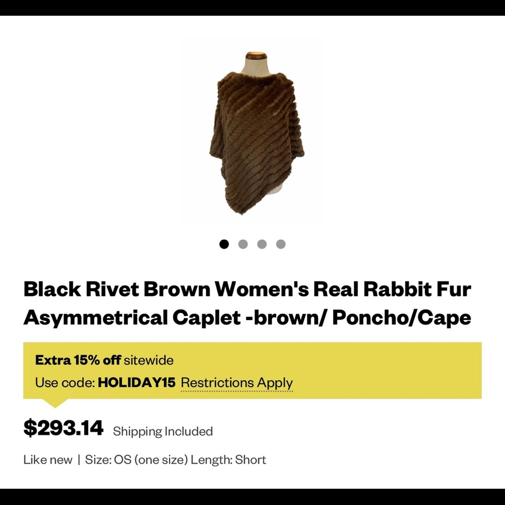 Black Rivet Brown Women Real Rabbit ponchó